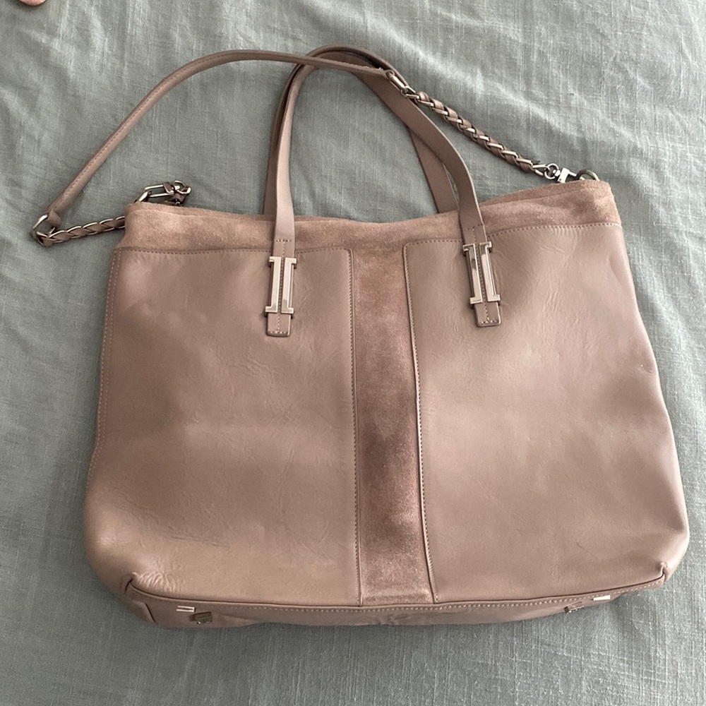 Ivanka Trump suede/leather tote with removable crossbody strap